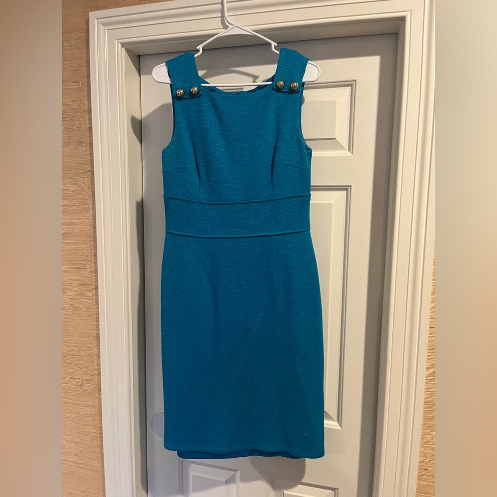 Turquoise blue David Meister sheath dress.
